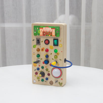 Wooden LED Light Switch Busy Board – Montessori Learning Puzzle for Kids