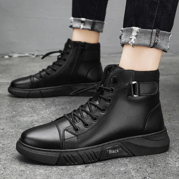 Men's Black Casual Versatile Genuine Leather Ankle Boots