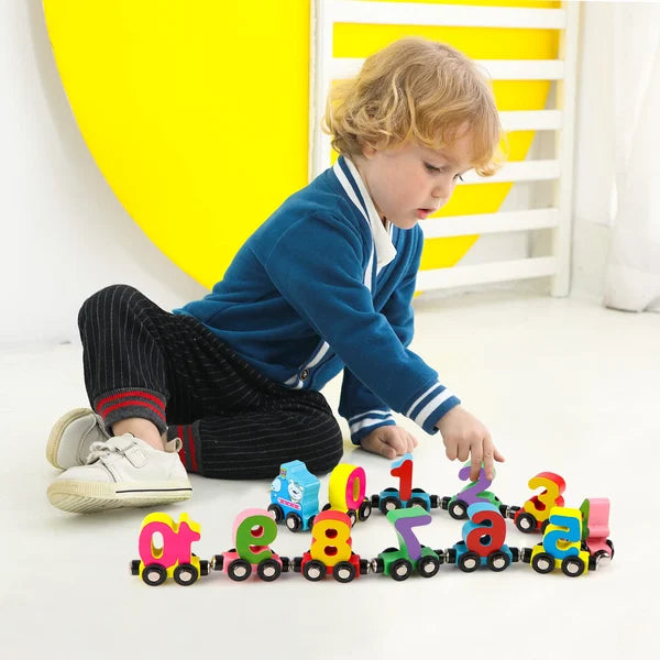 Numbers And Letters Magnetic Train Puzzle Wooden Toy Car