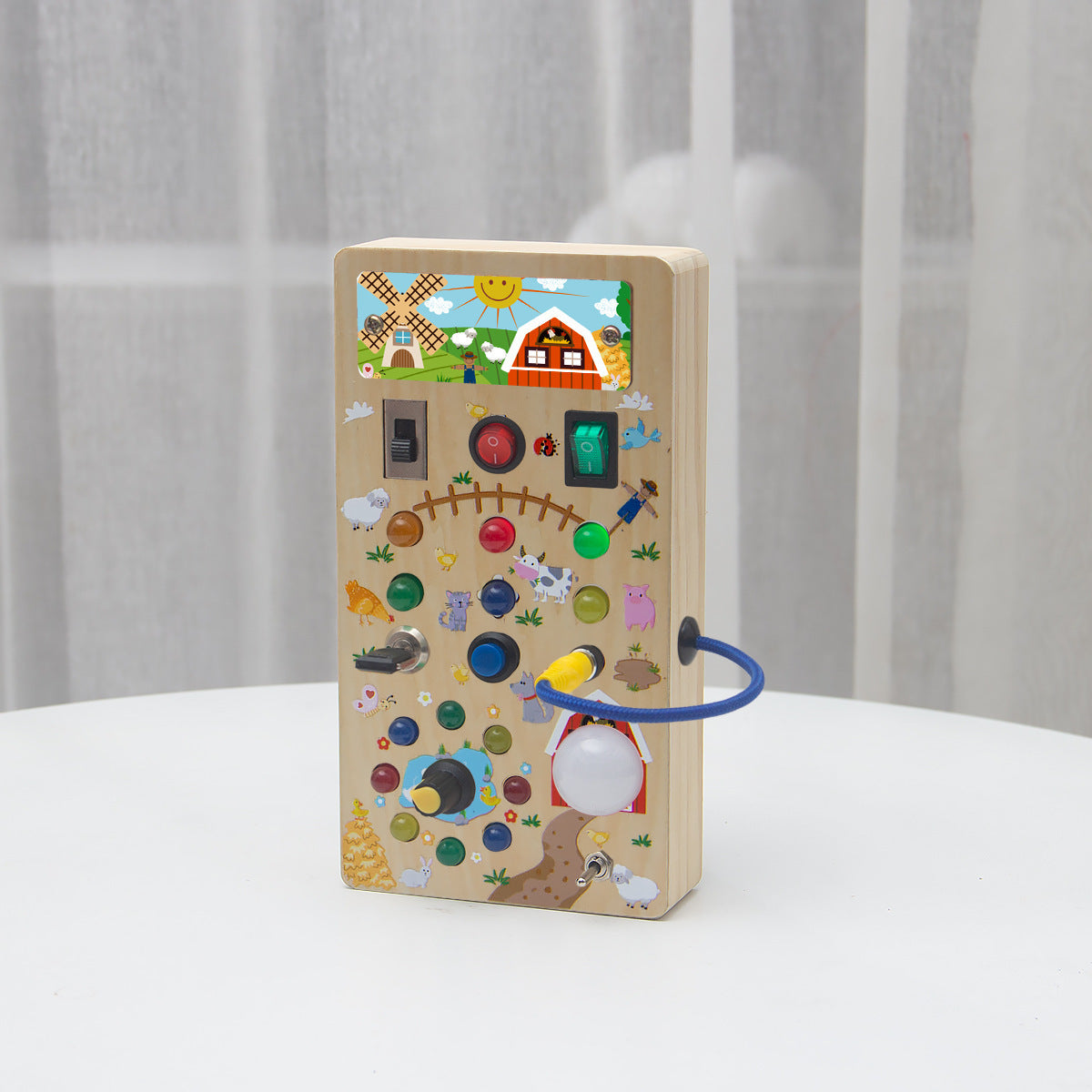 Wooden LED Light Switch Busy Board – Montessori Learning Puzzle for Kids