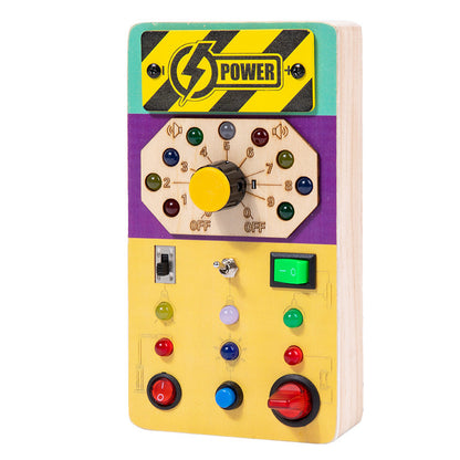 Wooden LED Light Switch Busy Board – Montessori Learning Puzzle for Kids