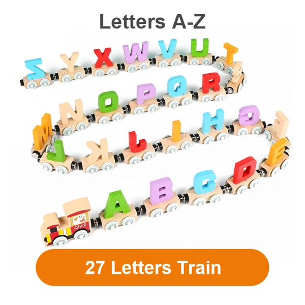 Numbers And Letters Magnetic Train Puzzle Wooden Toy Car