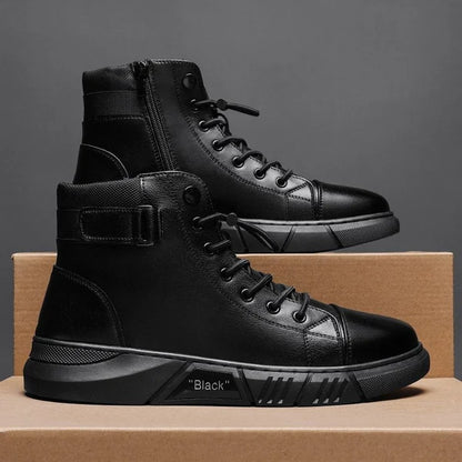 Men's Black Casual Versatile Genuine Leather Ankle Boots